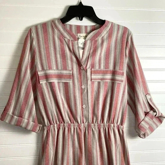 Emil& Joe NWT Dusty Rose Pink Striped  Dress Linen& Cotton Blend Size Medium - Picture 2 of 8